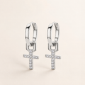 Stainless Steel Zircon Cross Hoop Drop Earrings