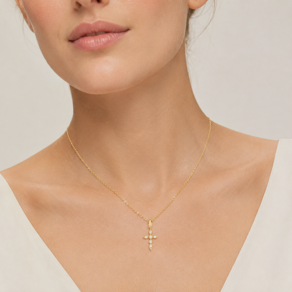 Celestial Cross Necklace in 925 Sterling Silver