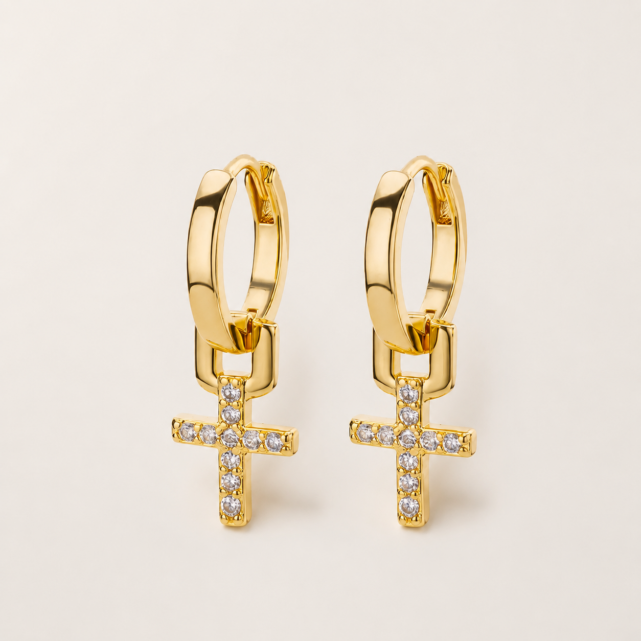 Stainless Steel Zircon Cross Hoop Drop Earrings