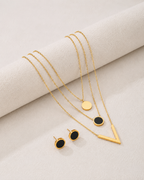 Black Harmony Layered Necklace & Stud Earrings Set