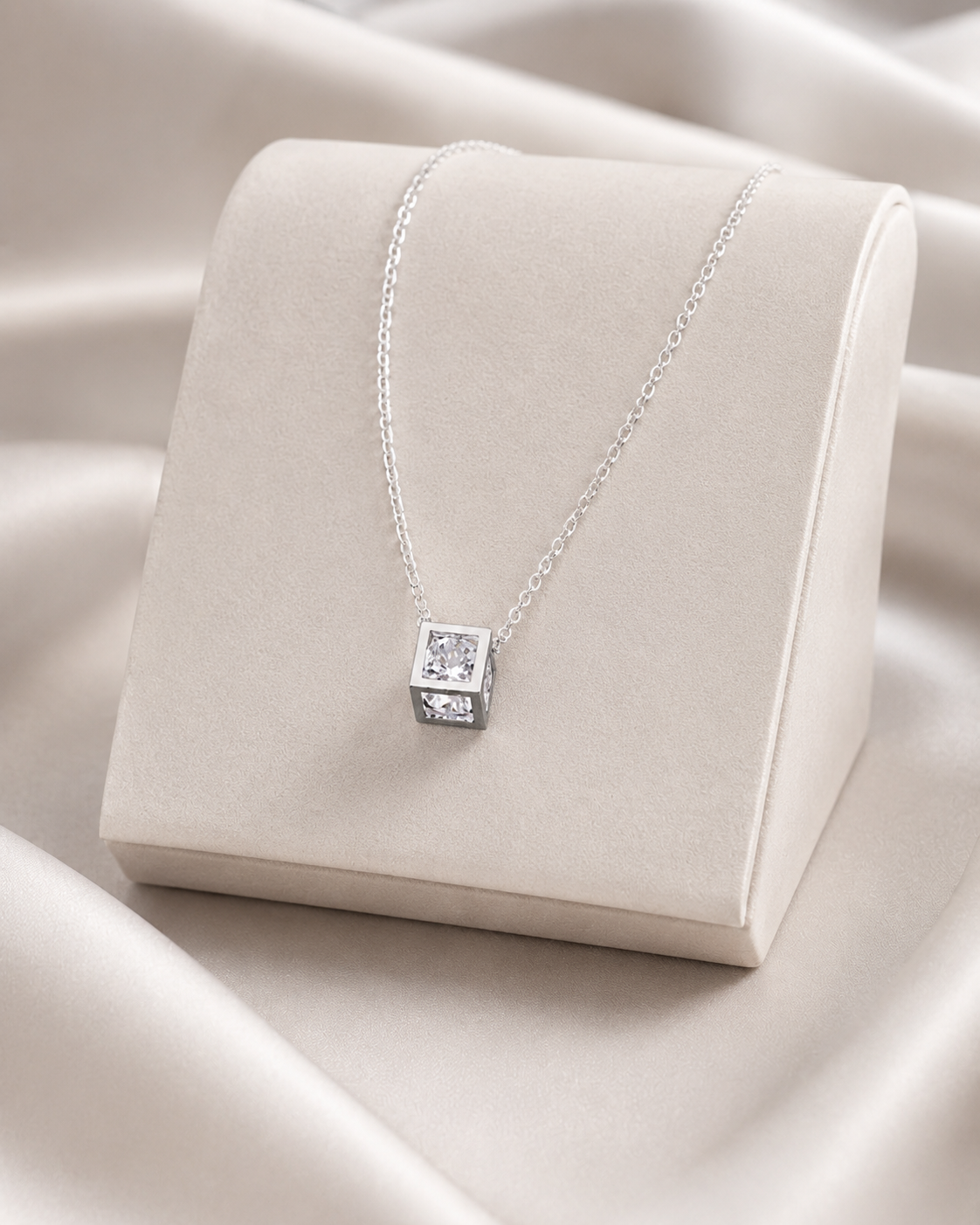 925 Sterling Silver Square Zircon Pendant Necklace