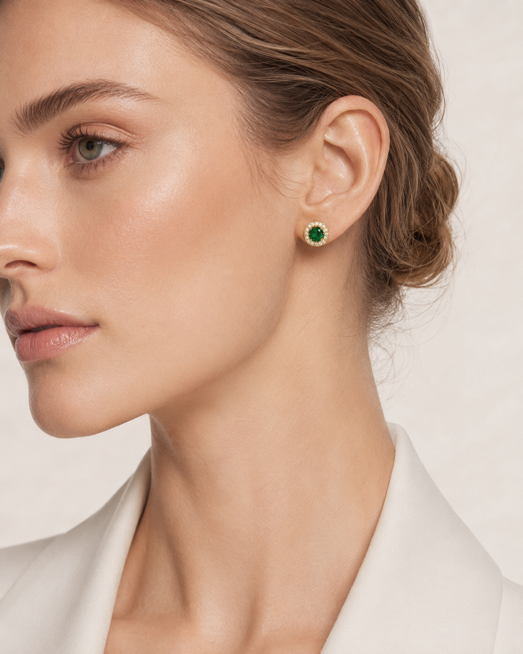 925 Sterling Silver Green Solitaire Stud Earrings