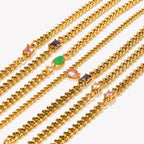E.B.belle Shiny Water Drop Oval Rectangle Zircon Pendant Choker Necklace Gold Plated Stainless Steel Cuban Chain Woman Jewelry