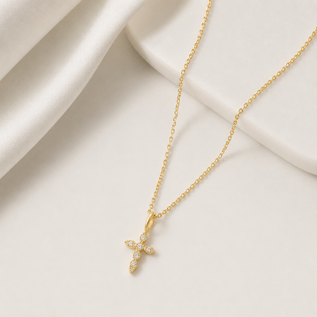 Celestial Cross Necklace in 925 Sterling Silver