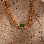 E.B.belle Shiny Water Drop Oval Rectangle Zircon Pendant Choker Necklace Gold Plated Stainless Steel Cuban Chain Woman Jewelry