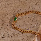 E.B.belle Shiny Water Drop Oval Rectangle Zircon Pendant Choker Necklace Gold Plated Stainless Steel Cuban Chain Woman Jewelry