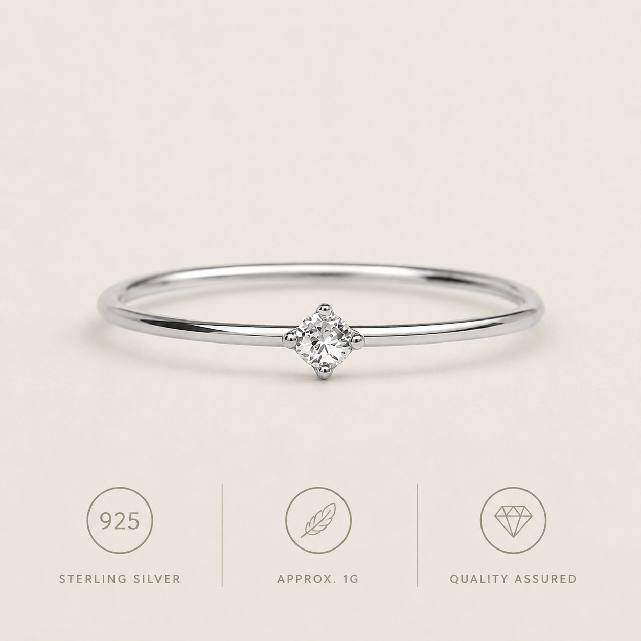 Delicate Round Zircon Ring — 925 Sterling Silver