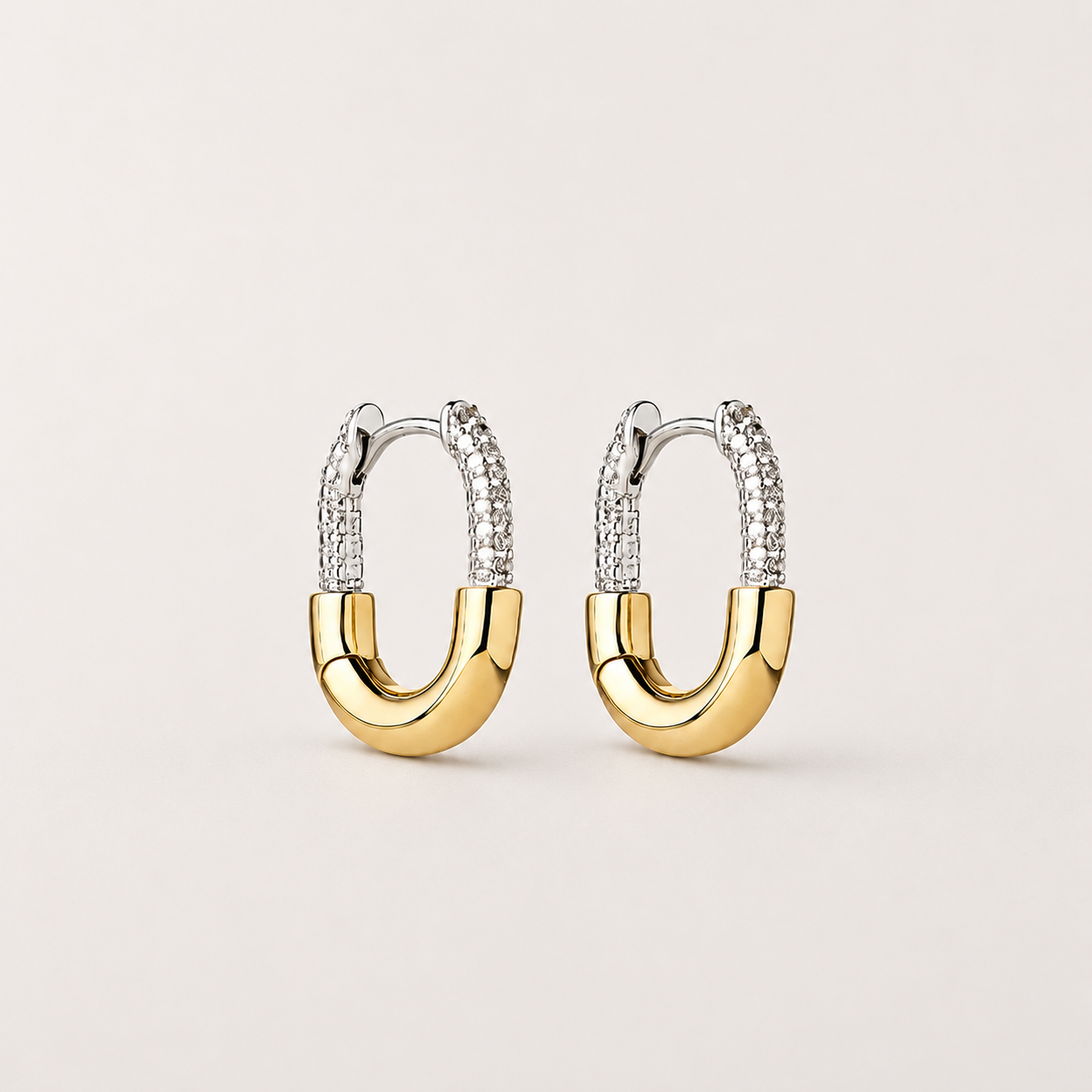 Two-Tone Zircon Huggie Hoops