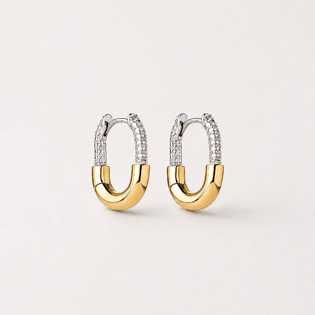 Two-Tone Zircon Huggie Hoops