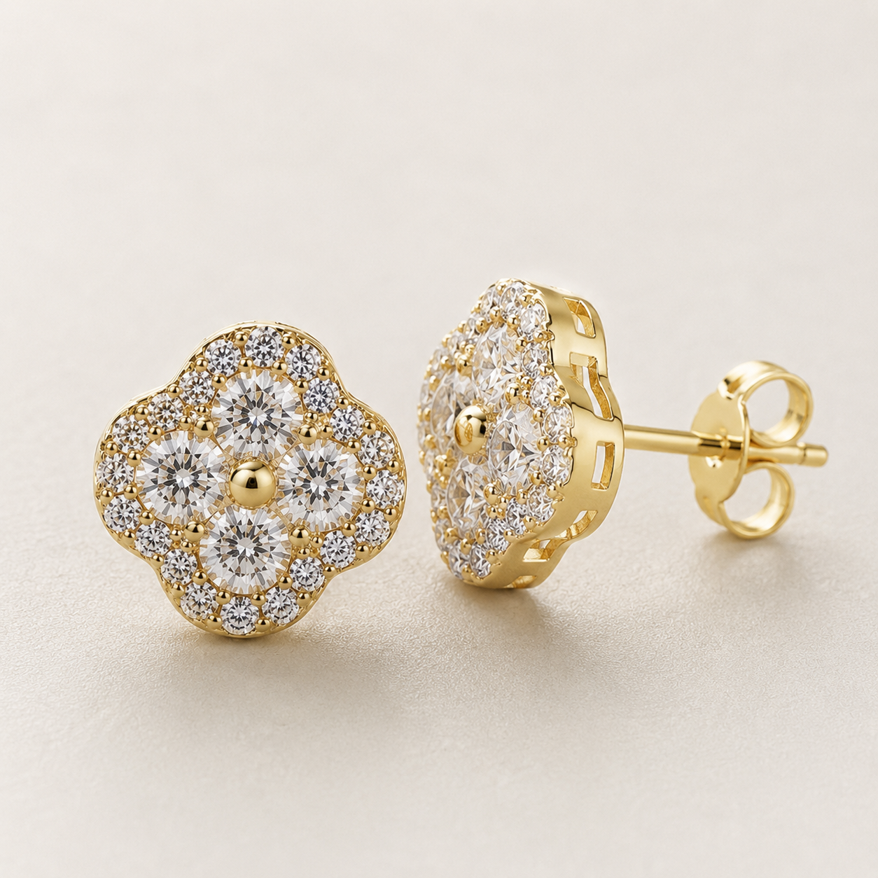 14K Gold Filled D Color Moissanite Four-Leaf Clover Stud Earrings