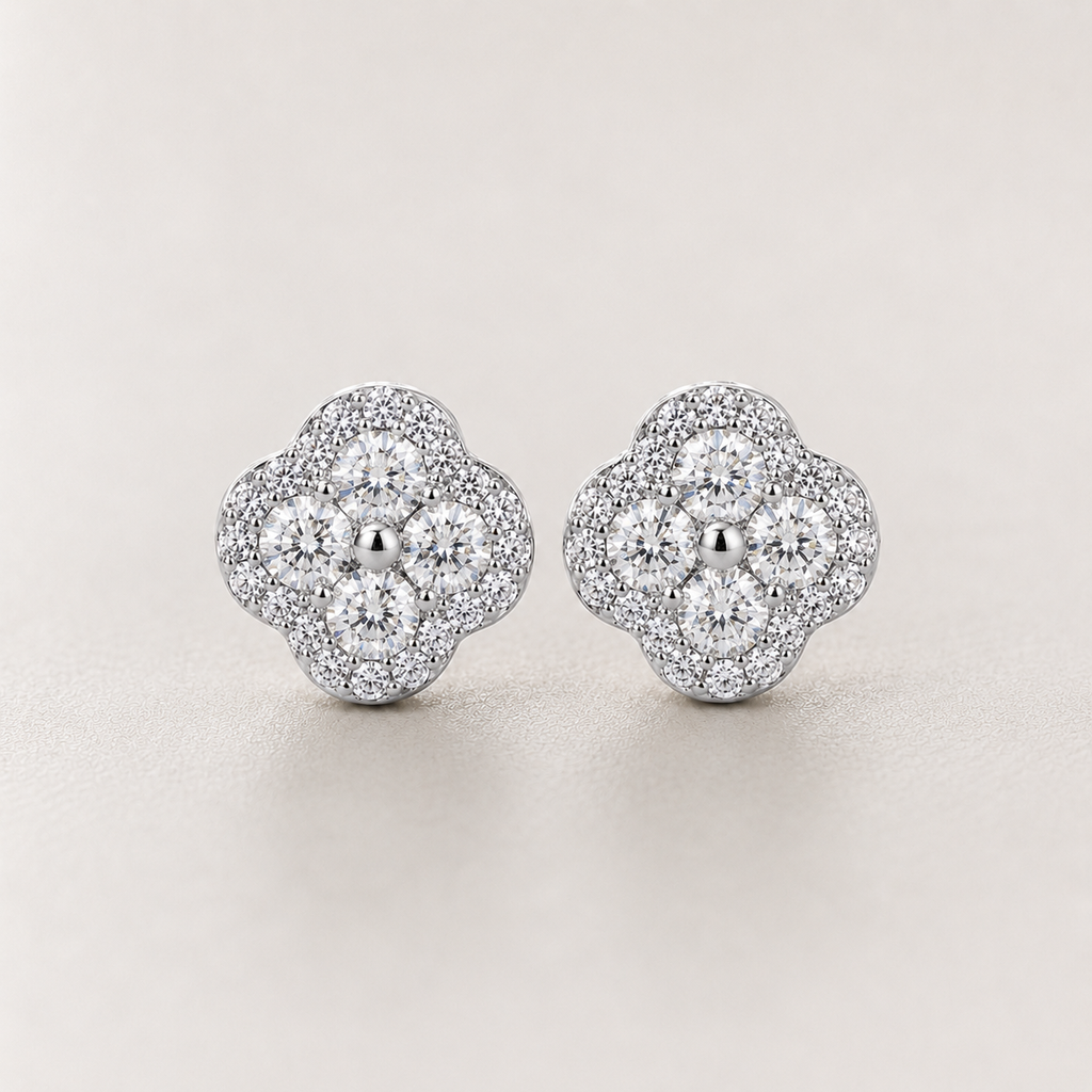 14K Gold Filled D Color Moissanite Four-Leaf Clover Stud Earrings