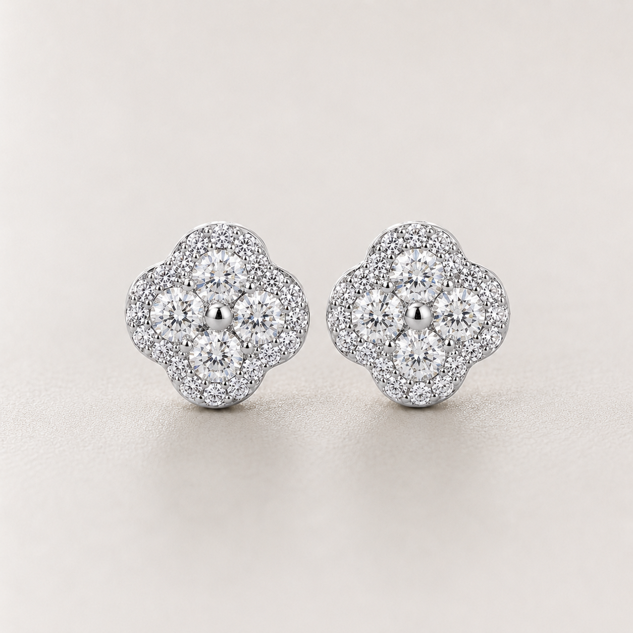 14K Gold Filled D Color Moissanite Four-Leaf Clover Stud Earrings