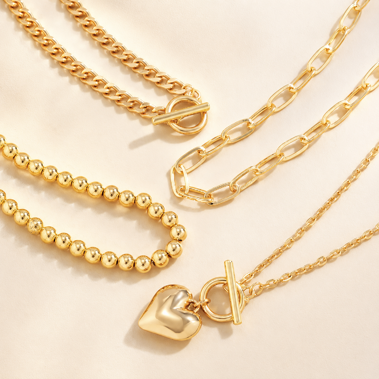 Layered Necklace Set with Heart Pendant
