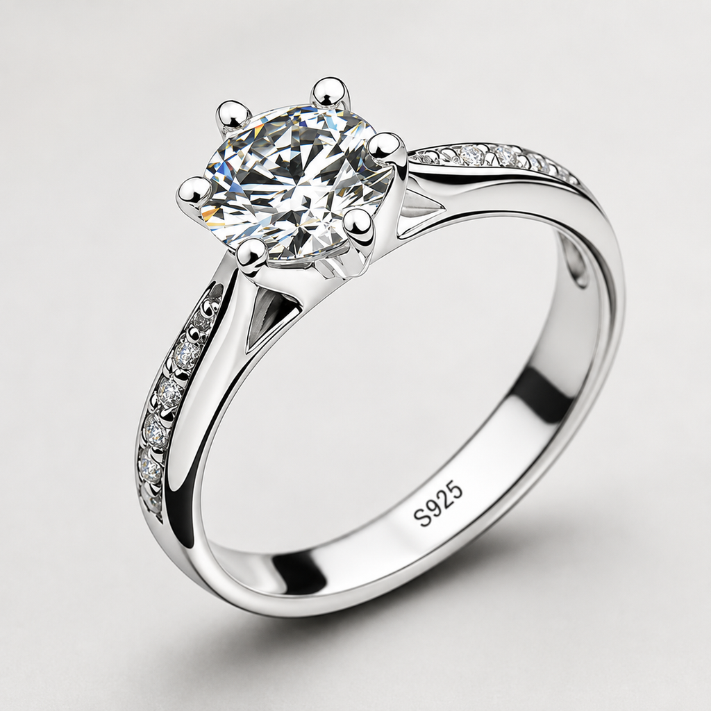 Sterling Silver 925 Solitaire Ring with Brilliant Centre Stone