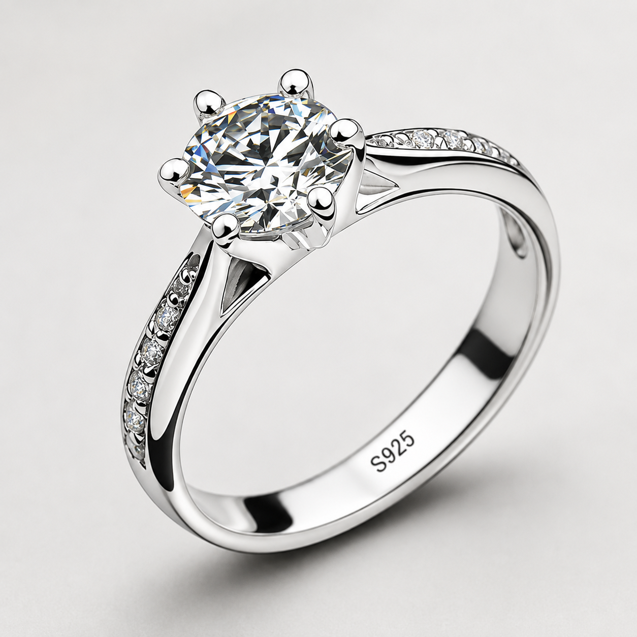 Sterling Silver 925 Solitaire Ring with Brilliant Centre Stone
