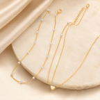 Elegant Pearl Heart Necklace & Bracelet Set
