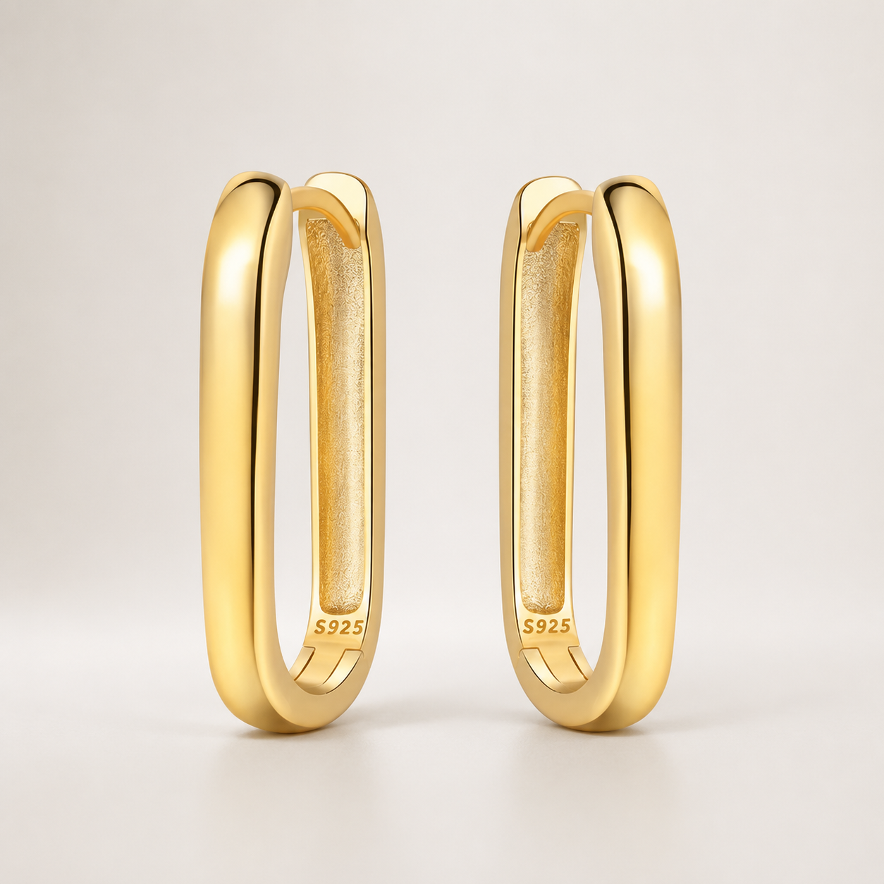 925 Sterling Silver Gold U-Shaped Hoop Earrings