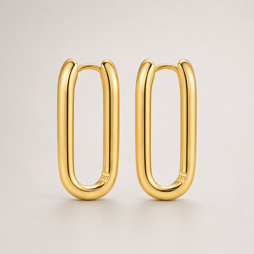 925 Sterling Silver Gold U-Shaped Hoop Earrings