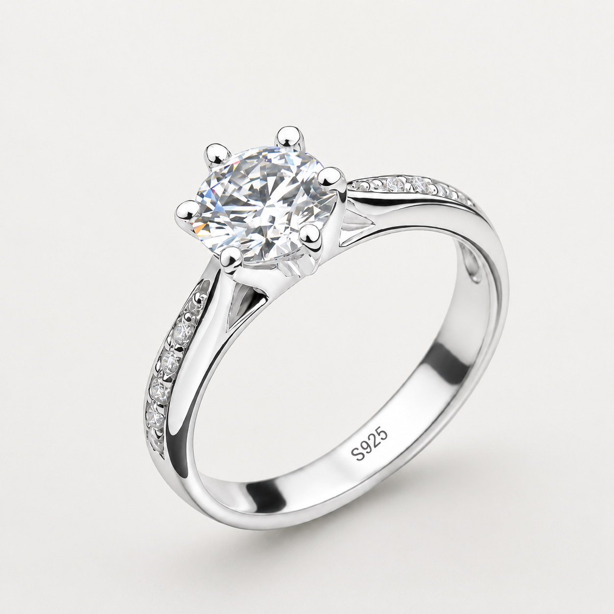 Sterling Silver 925 Solitaire Ring with Brilliant Centre Stone