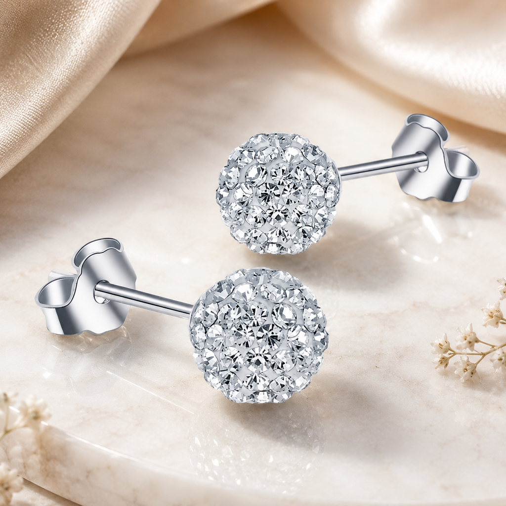 Crystal Ball Sterling Silver Stud Earrings