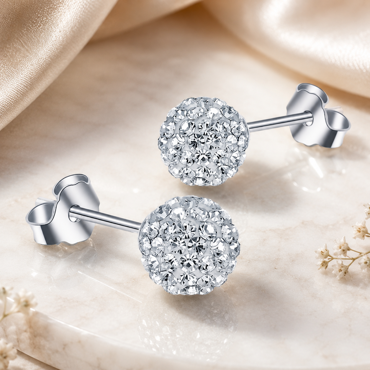 Crystal Ball Sterling Silver Stud Earrings