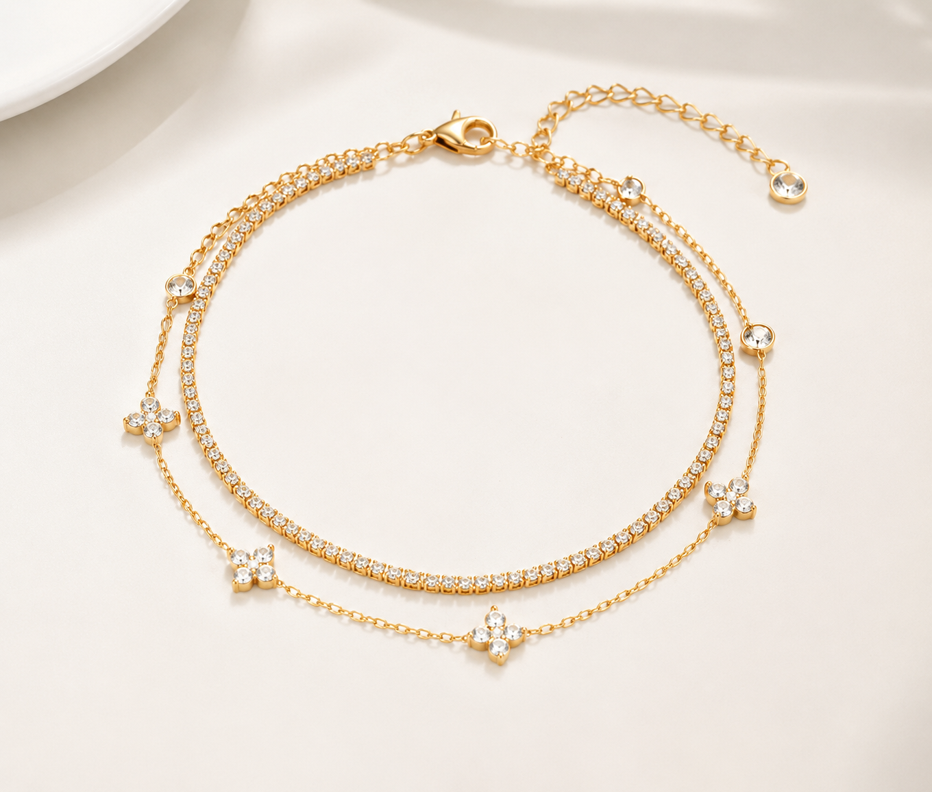 Gold Clover Riviera Anklet Set