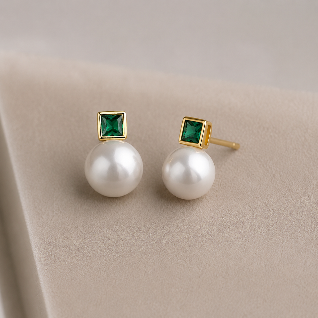 Azure Pearl Stud Earrings