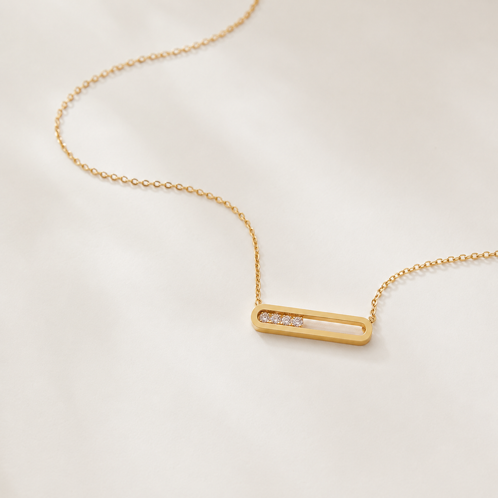 Modern Sliding Zirconia Bar Necklace