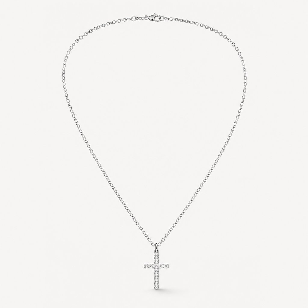 Lumière Cross Necklace — Gold-Tone Steel & Cubic Zirconia