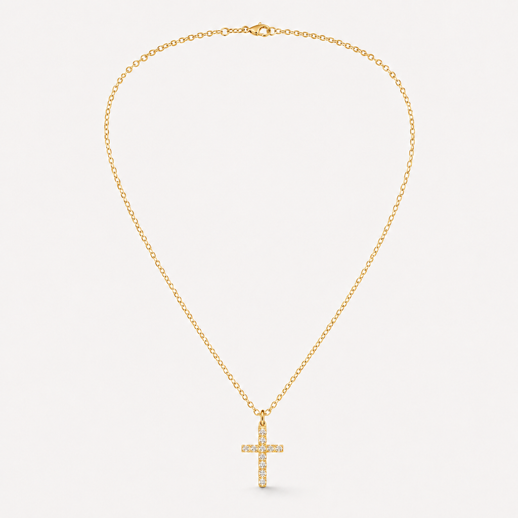 Lumière Cross Necklace — Gold-Tone Steel & Cubic Zirconia