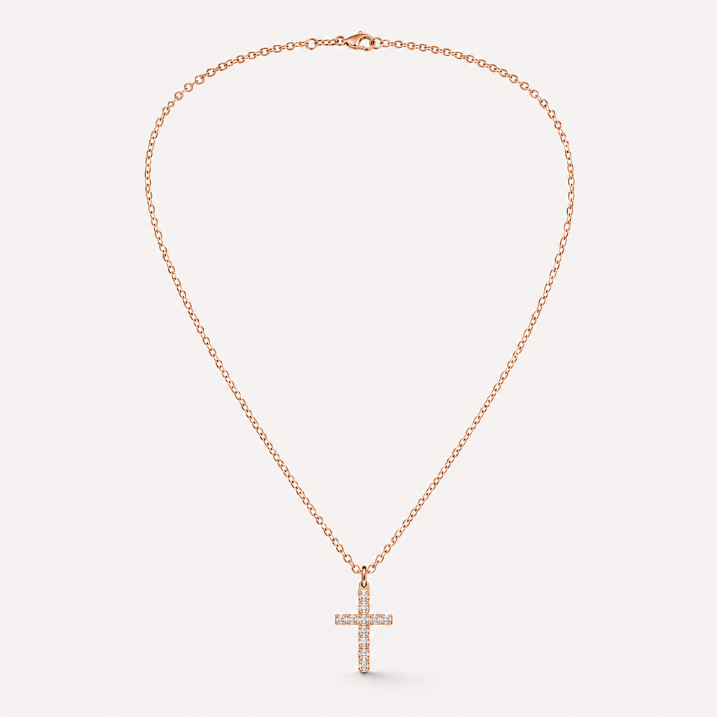 Lumière Cross Necklace — Gold-Tone Steel & Cubic Zirconia