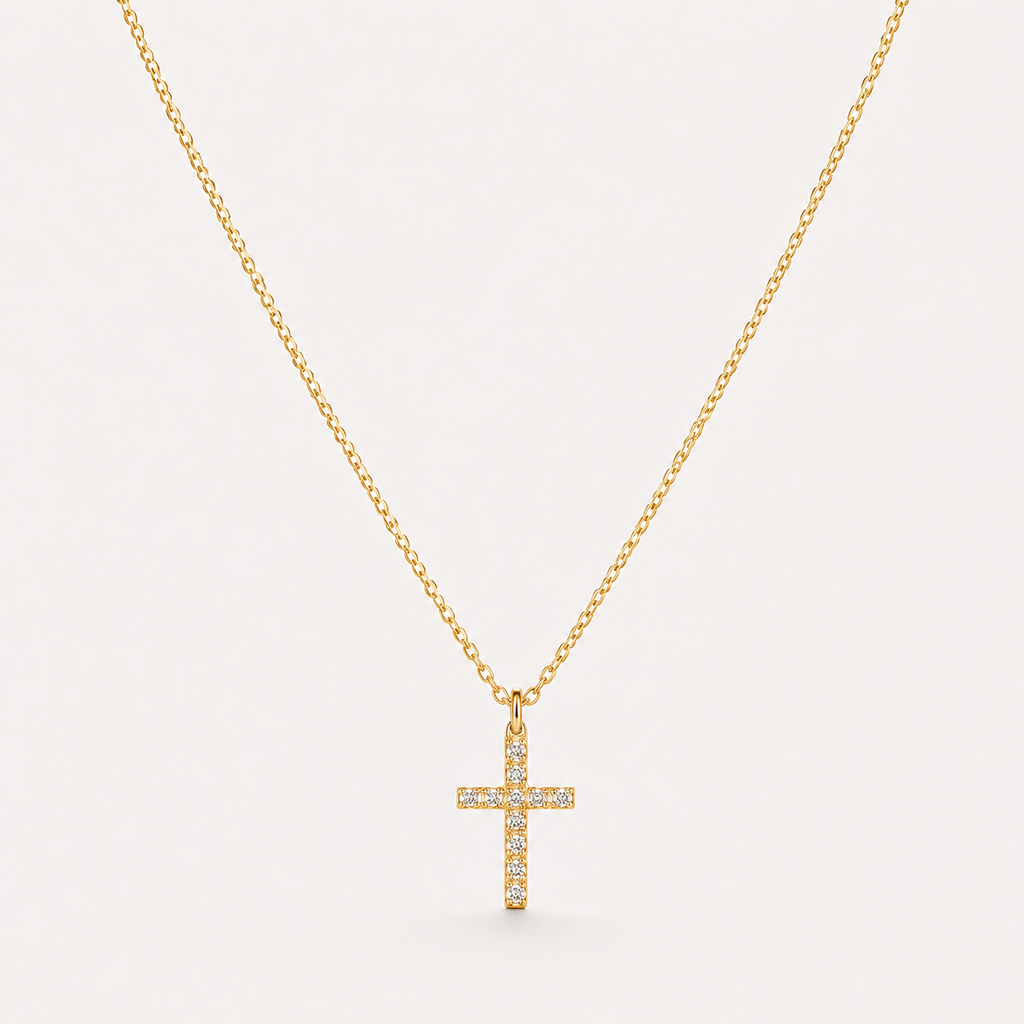 Lumière Cross Necklace — Gold-Tone Steel & Cubic Zirconia