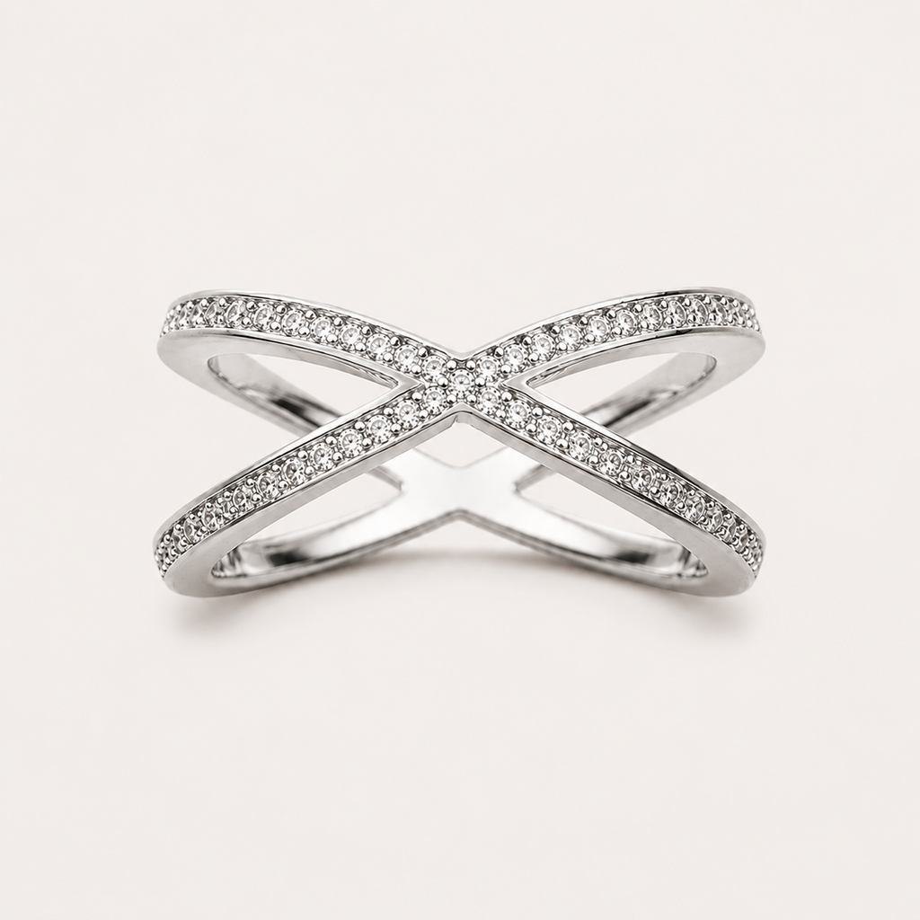 Élan Cross Pavé Ring in 925 Sterling Silve