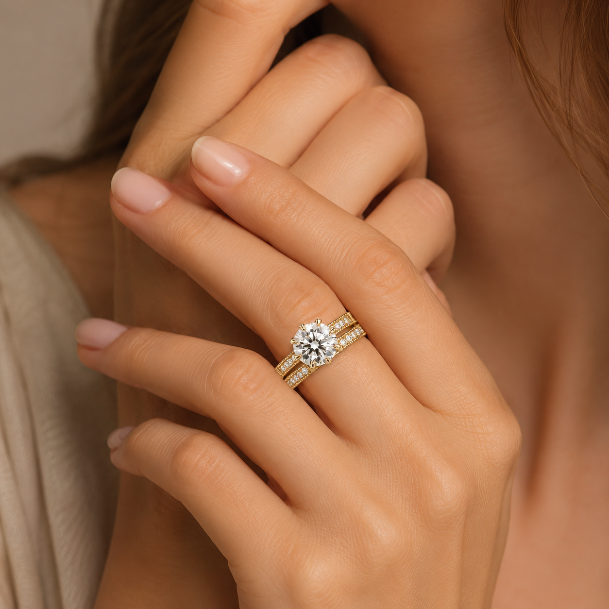 Élodie Bridal Ring Set in Gold-Tone Brass