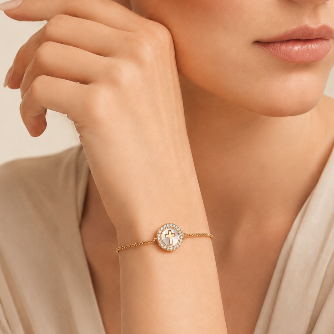 Gold Copper Bracelet with Zirconia