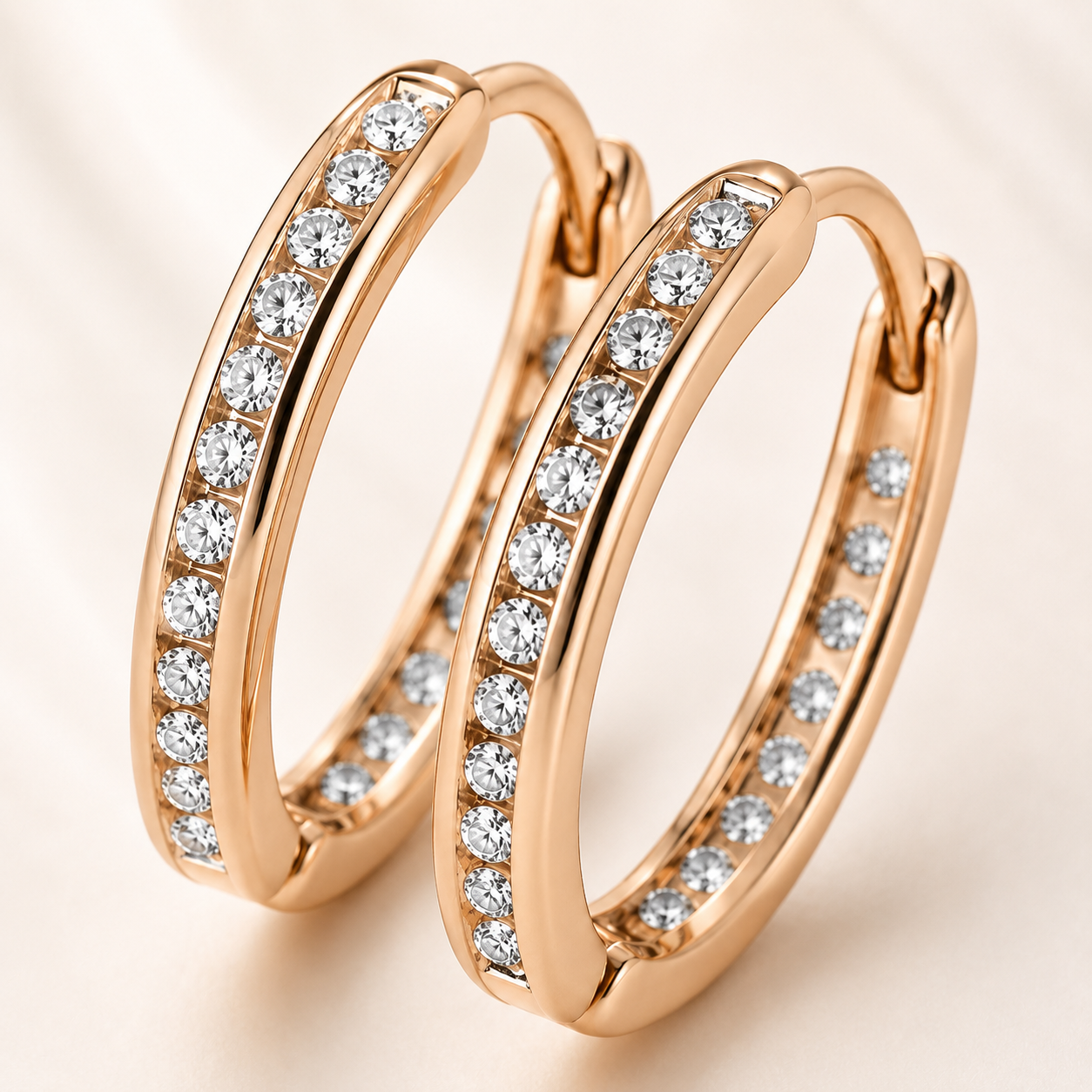 Zirconia Hoop Earrings in Rose Gold and Silver Finish
