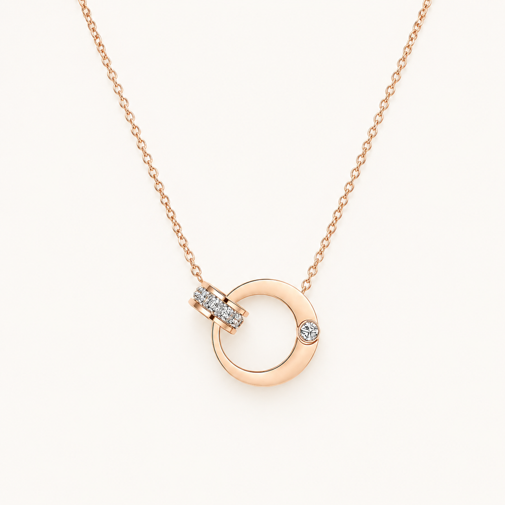 Stainless Steel Double Circle Zirconia Necklac