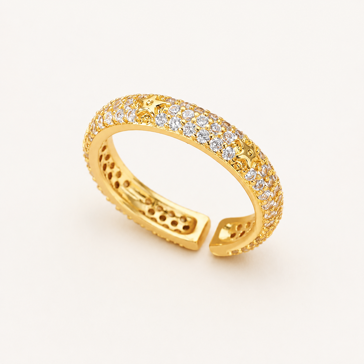 Geometric Stainless Steel Ring with 18k Gold Plating and Zirconia