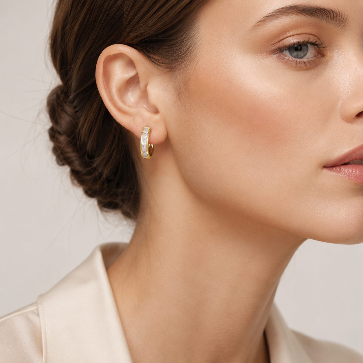 Gold Hoop Earrings with Cubic Zirconia