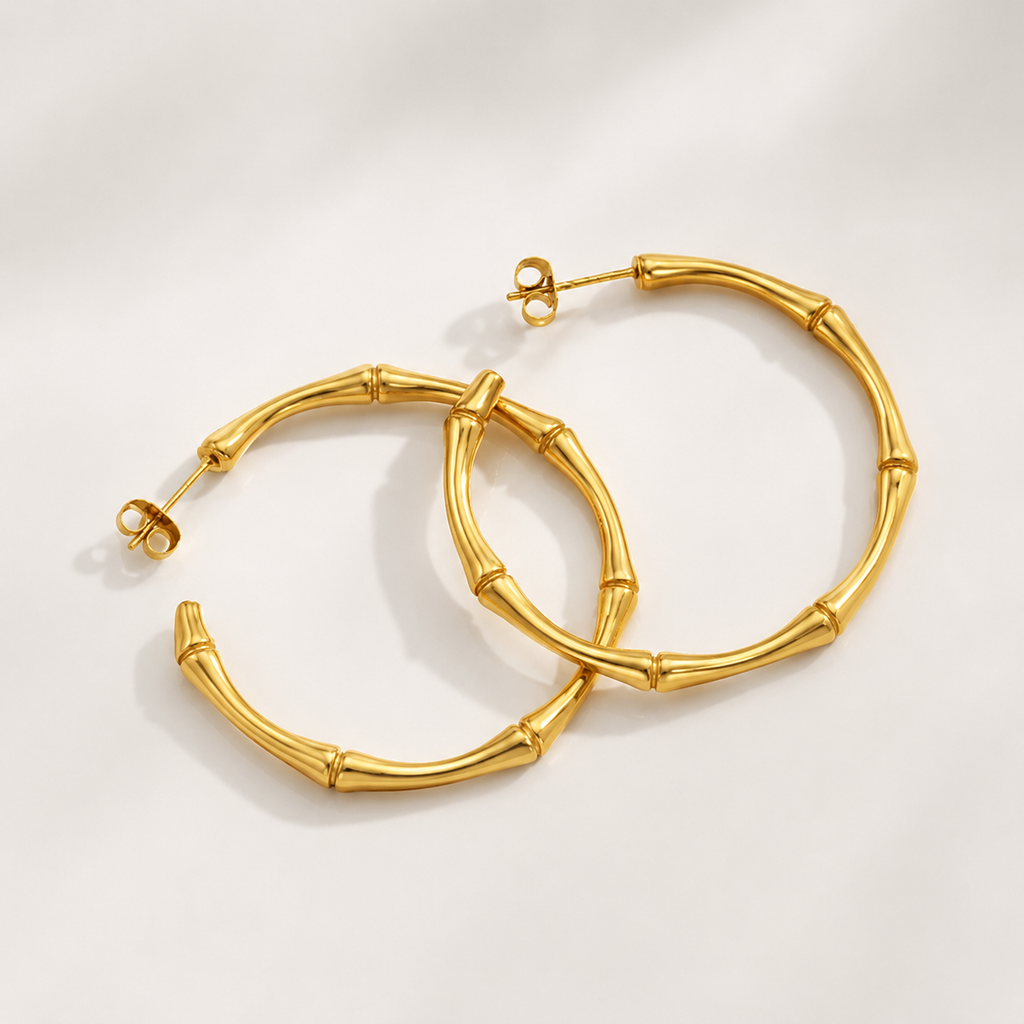 Elegant Bamboo Gold Hoop Earrings