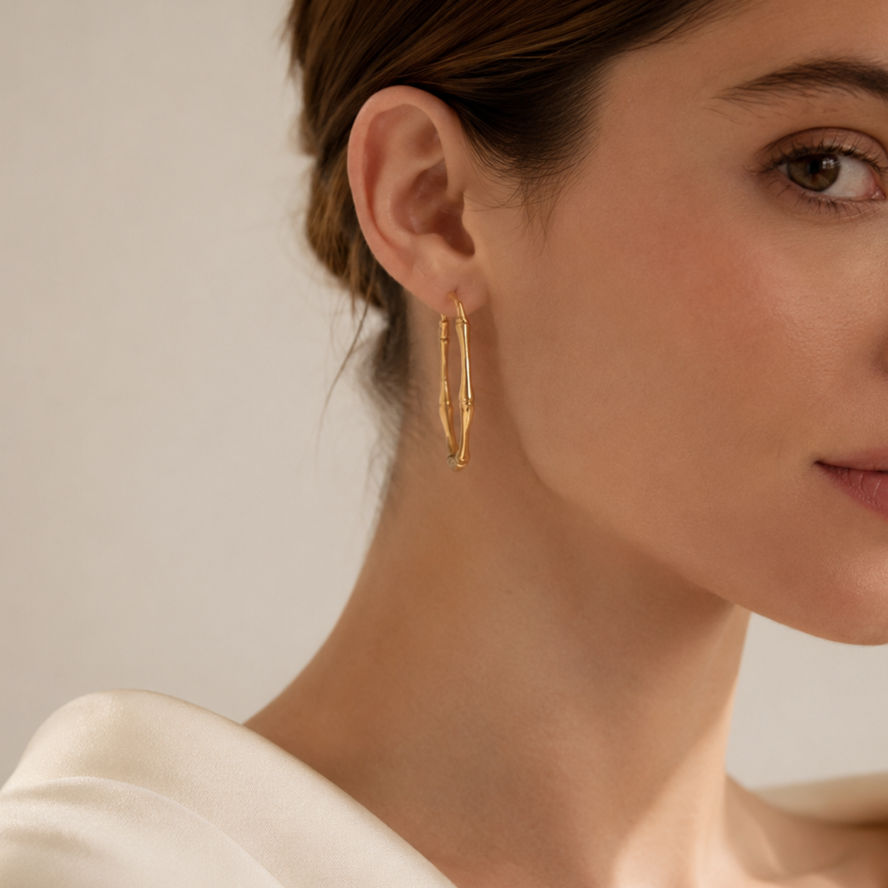 Elegant Bamboo Gold Hoop Earrings