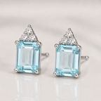 Light Blue Emerald-Cut Zircon Stud Earrings