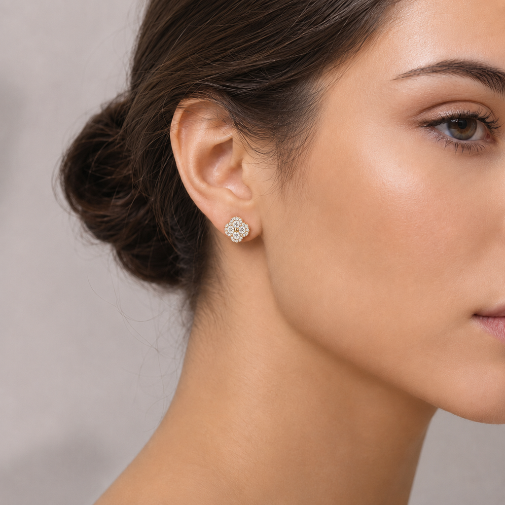 14K Gold Filled D Color Moissanite Four-Leaf Clover Stud Earrings