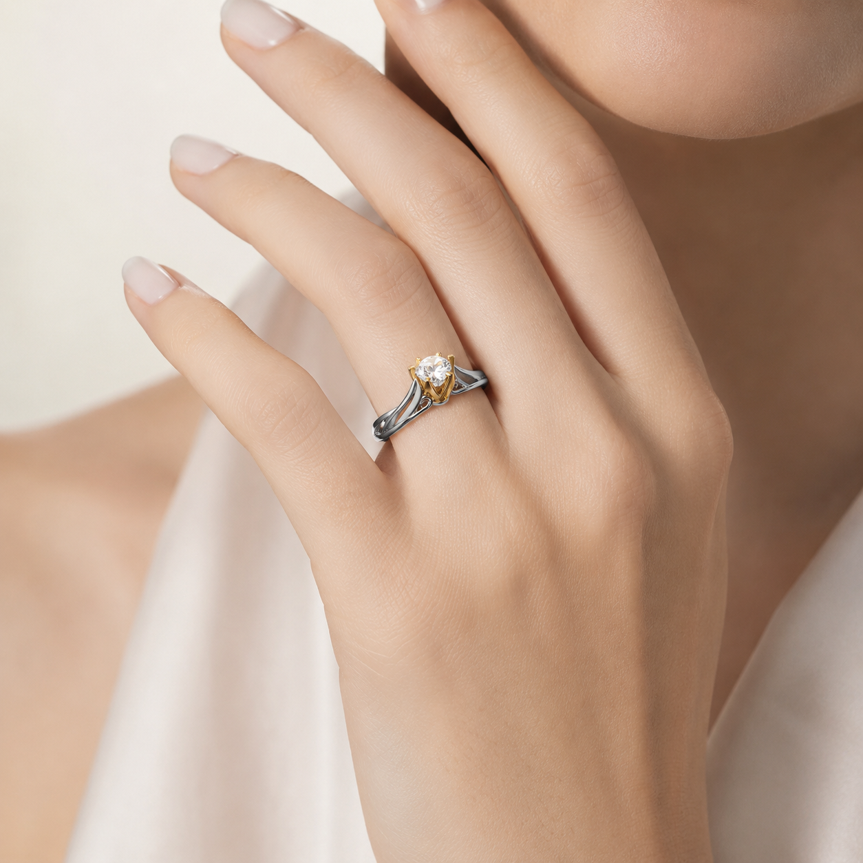 18K Gold-Plated Sterling Silver Solitaire Zircon Ring