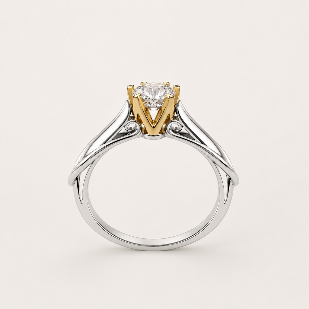 18K Gold-Plated Sterling Silver Solitaire Zircon Ring