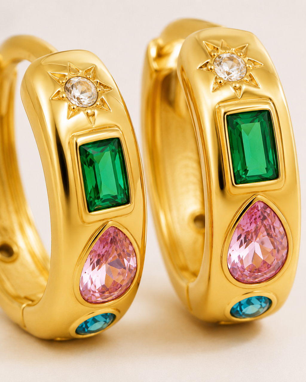 Bunte Zirkon-Creolen aus Gold
