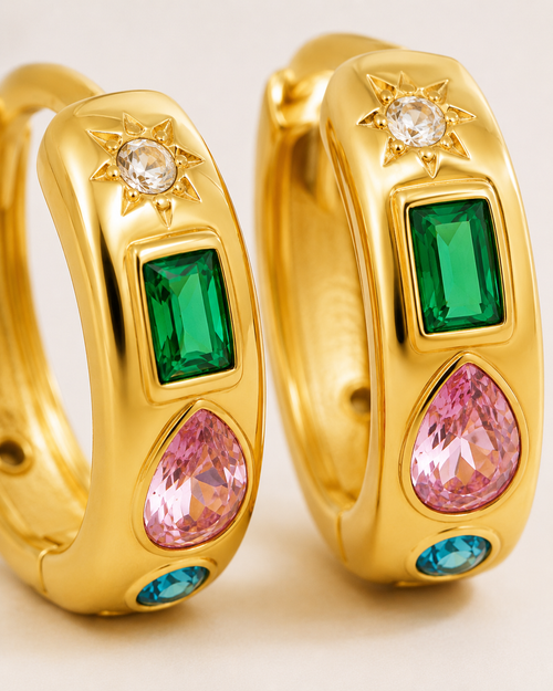 Bunte Zirkon-Creolen aus Gold