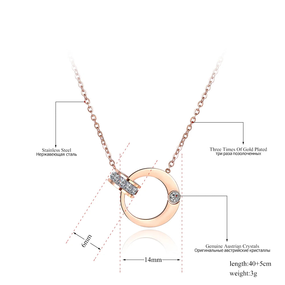 Stainless Steel Double Circle Zirconia Necklac