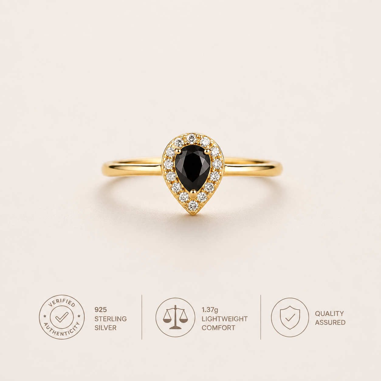 Noir Éclat 925 Sterling Silver Pear-Cut Ring