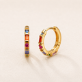 Rainbow Zircon Huggie Hoop Earrings in 925 Sterling Silver
